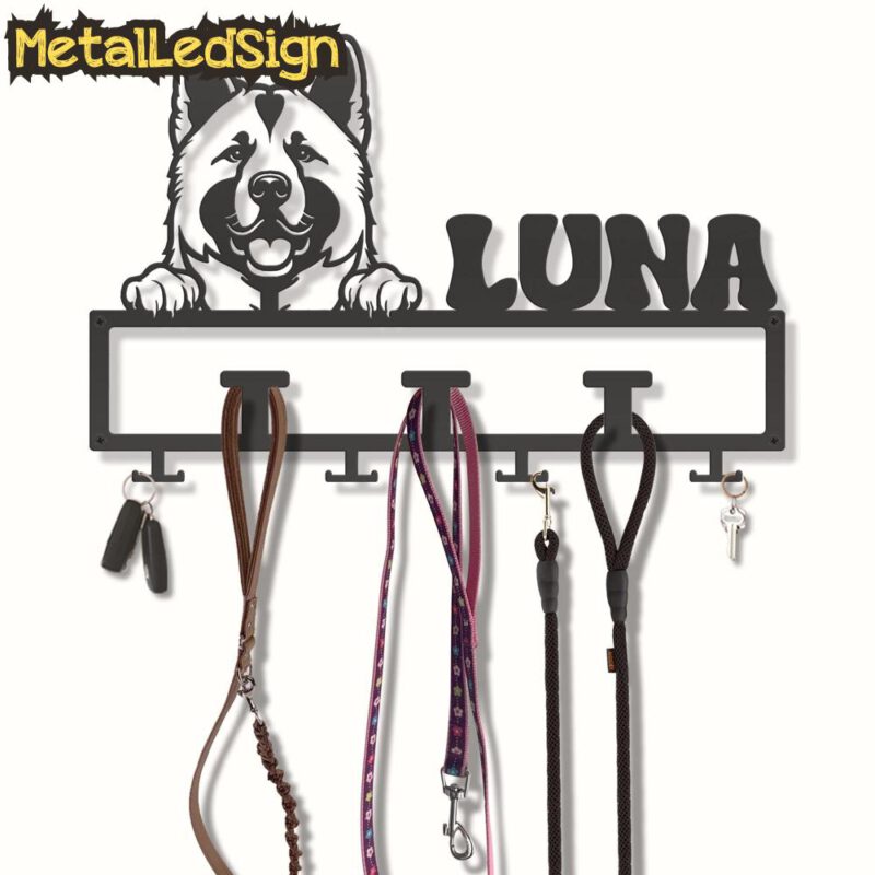 Custom-American-Akita-Dog-Leash-Collar-Holder-3