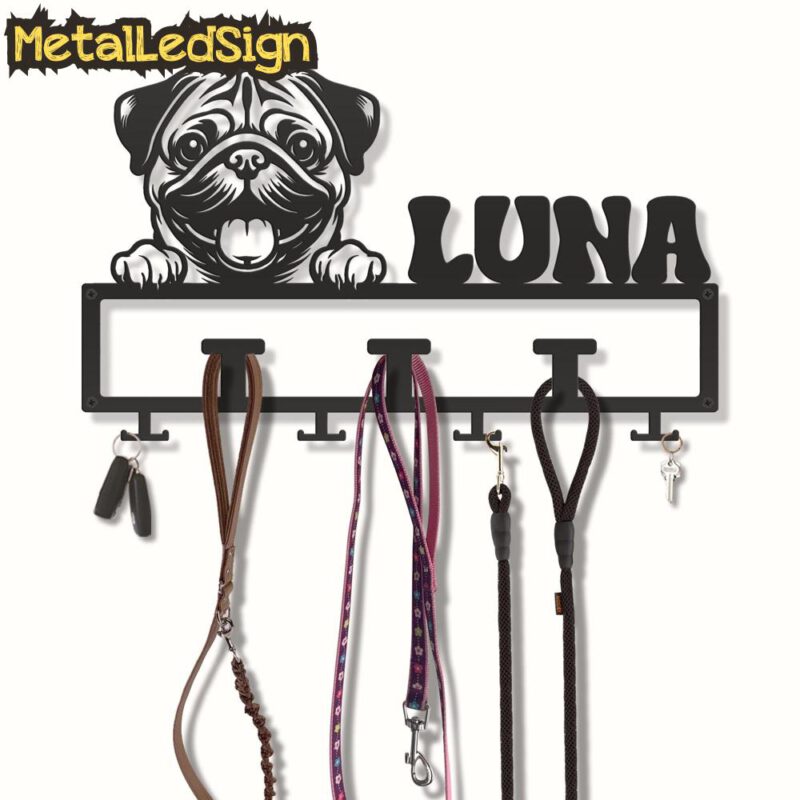 Custom-Apricot-Pug-Dog-Leash-Collar-Holder-3