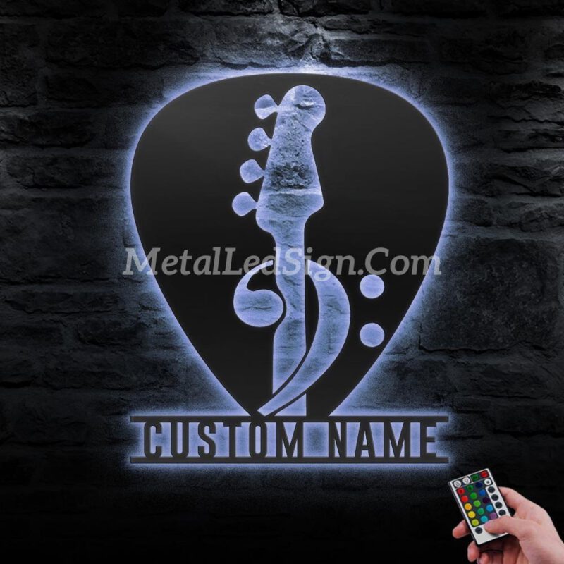 Custom-Bass-Guitar-Pick-Metal-Wall-Art-Led-Light-1