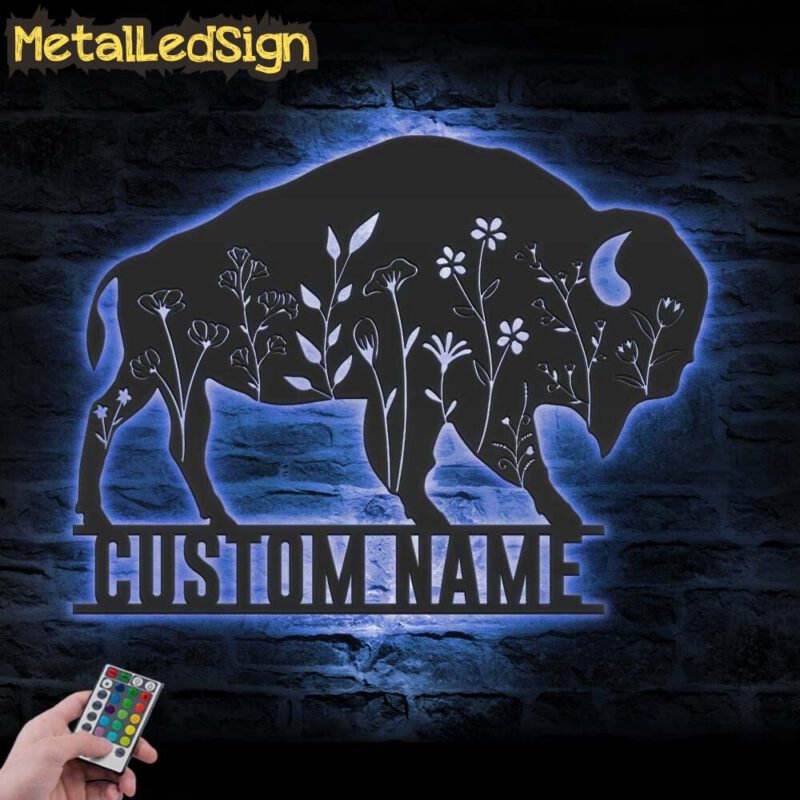 Custom-Bison-Wildflower-Farmhouse-Metal-Wall-Art-LED-Light-5.jpg