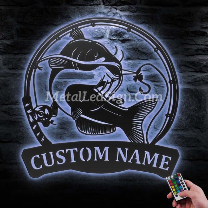 Custom-Black-Bullhead-Catfish-Fishing-Metal-Wall-Art-Led-Light-1