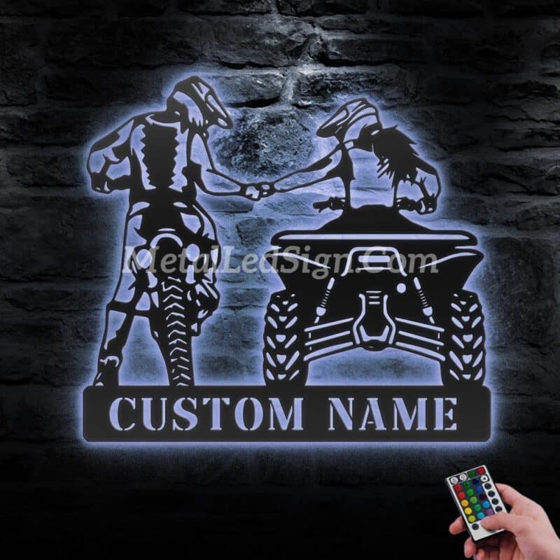 Custom-Couple-Atv-Motocross-Biker-Metal-Wall-Art-Led-Light-3-1