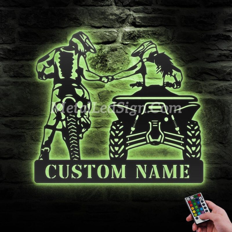 Custom-Couple-Atv-Motocross-Biker-Metal-Wall-Art-Led-Light-6