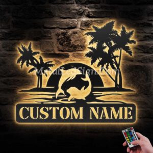 Custom-Couple-Dolphin-Palm-Tree-Beach-House-Sunset-Metal-Wall-Art-Led-Light-Images