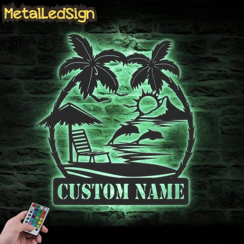 Custom-Couple-Dolphin-Palm-Tree-Beach-House-Sunset-Metal-Wall-LED-7.jpg