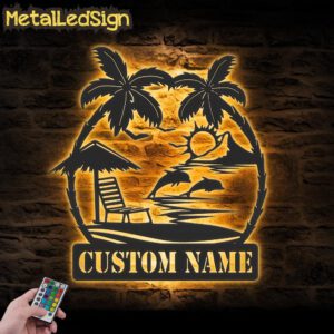 Custom-Couple-Dolphin-Palm-Tree-Beach-House-Sunset-Metal-Wall-LED-Images.jpg