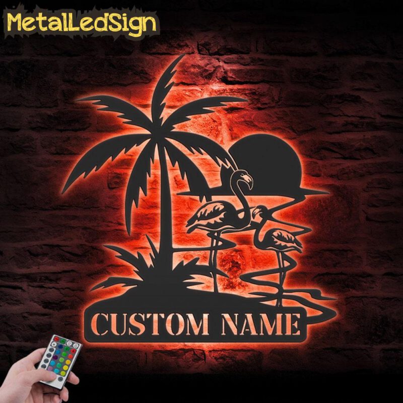 Custom-Couple-Flamingo-Palm-Tree-Beach-Sunset-Scene-Metal-Wall-Art-LED-5.jpg