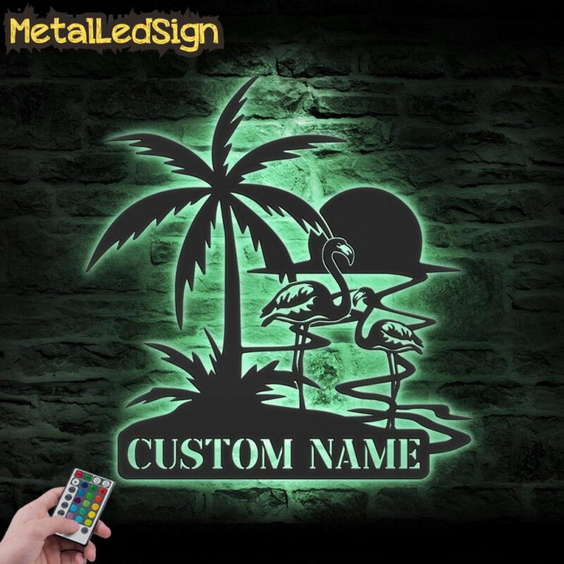 Custom-Couple-Flamingo-Palm-Tree-Beach-Sunset-Scene-Metal-Wall-Art-LED-7.jpg