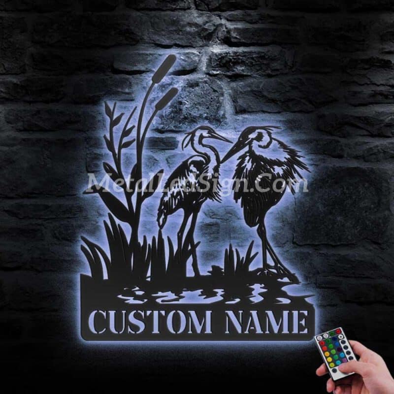 Custom-Couple-Heron-Bird-Metal-Wall-Art-Led-Light-3-1