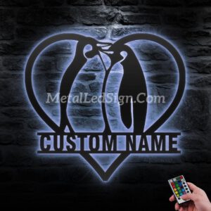 Custom-Couple-Penguin-Metal-Wall-Art-Led-Light-3