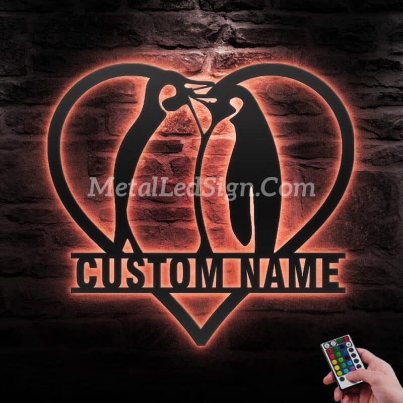 Custom-Couple-Penguin-Metal-Wall-Art-Led-Light-6