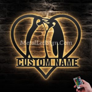 Custom-Couple-Penguin-Metal-Wall-Art-Led-Light-Images