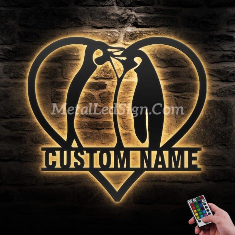 Custom-Couple-Penguin-Metal-Wall-Art-Led-Light-Images