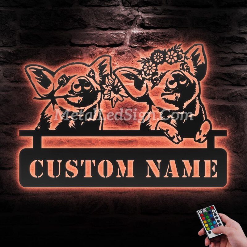 Custom-Couple-Pig-Farmhouse-Metal-Wall-Art-Led-Light-6