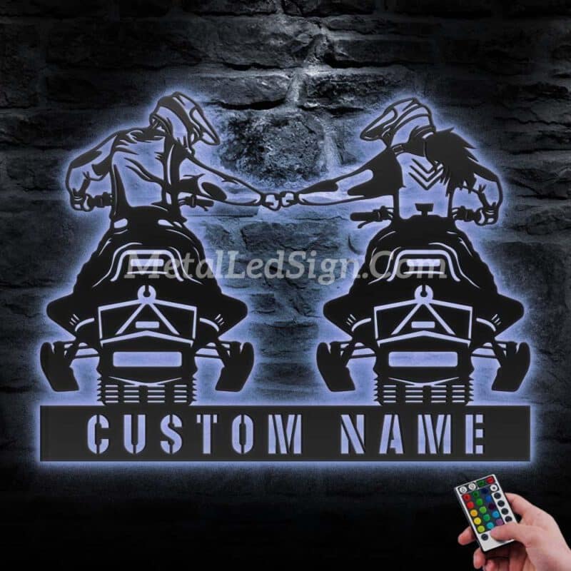 Custom-Couple-Snowmobile-Metal-Wall-Art-Led-Light-3-1