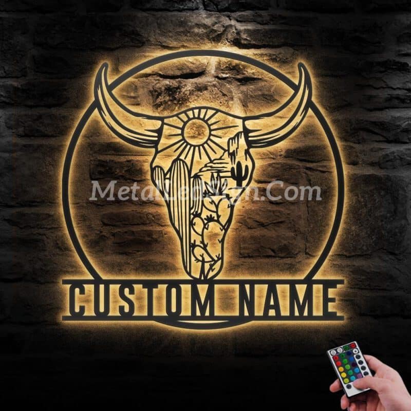 Custom-Cow-Skull-Desert-Metal-Wall-Art-Led-Light-Images-1