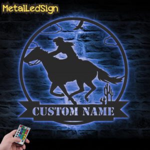 Custom-CowGirl-Riding-Horse-Metal-Wall-Art-LED-Light-3.jpg