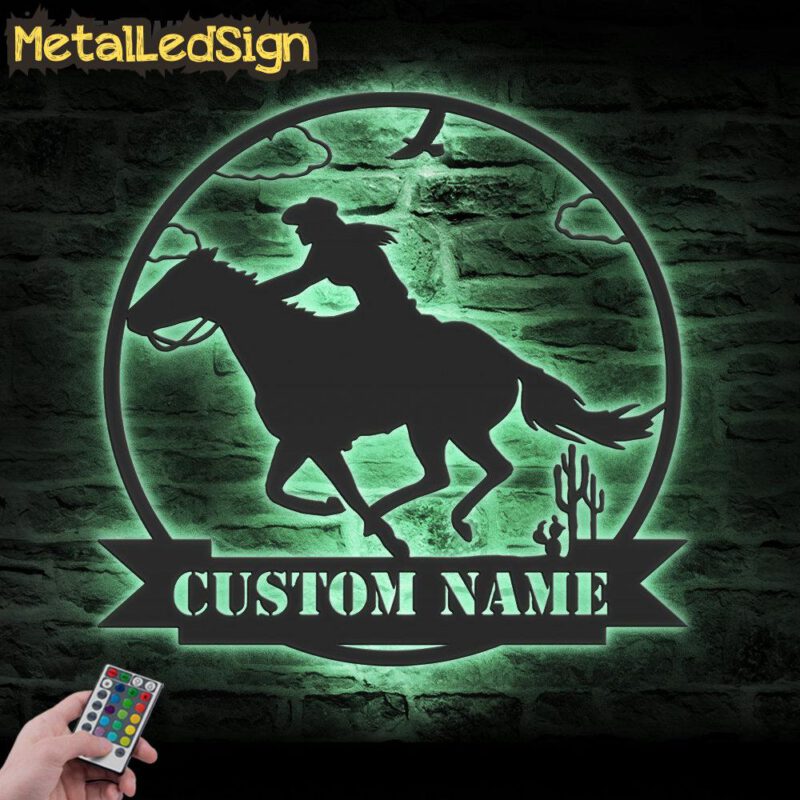 Custom-CowGirl-Riding-Horse-Metal-Wall-Art-LED-Light-7.jpg