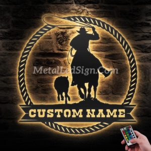 Custom-Cowboy-Cattle-Roping-Metal-Wall-Art-Led-Light-Images-1