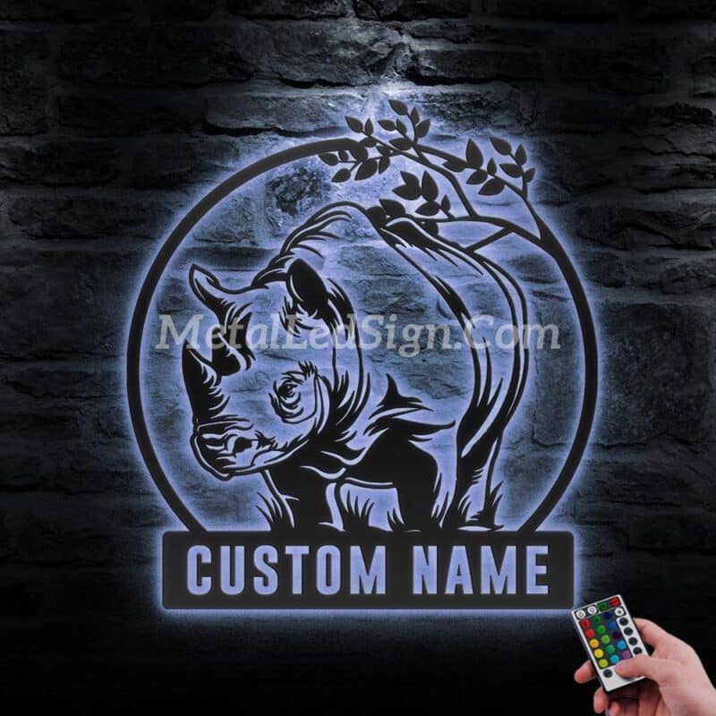 Custom-Cute-Rhino-Metal-Wall-Art-Led-Light-3-1