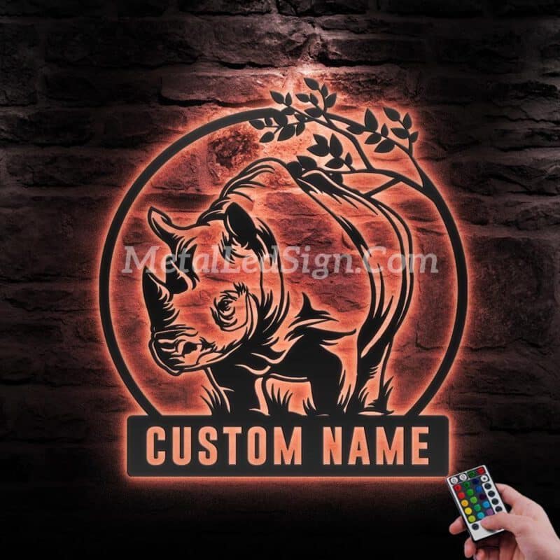 Custom-Cute-Rhino-Metal-Wall-Art-Led-Light-5-1