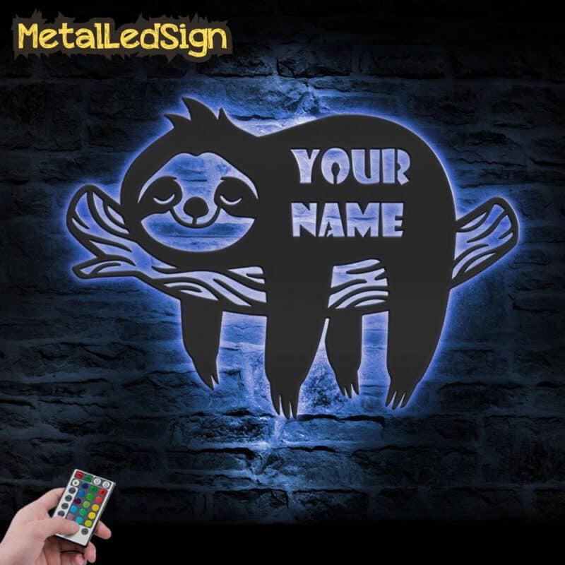 Custom-Cute-Sloth-Metal-Wall-Art-Led-Light-3