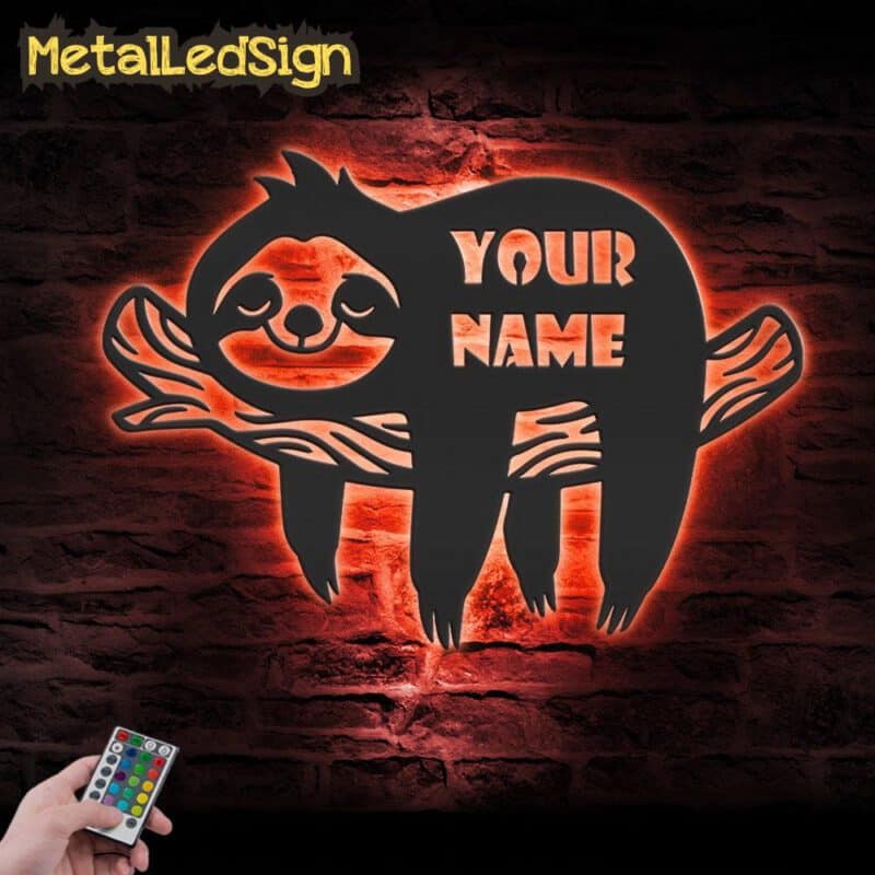 Custom-Cute-Sloth-Metal-Wall-Art-Led-Light-5