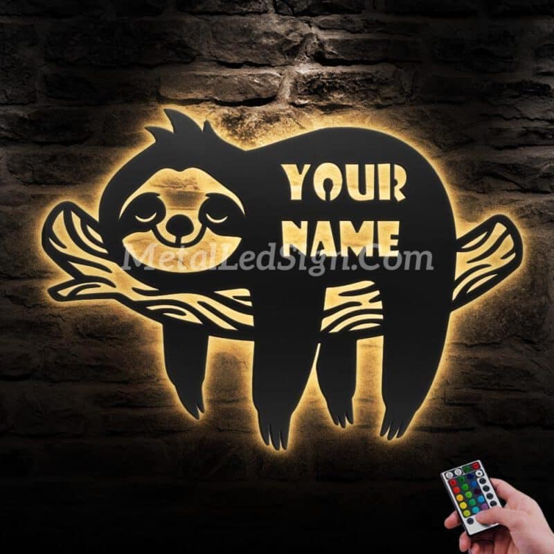 Custom-Cute-Sloth-Metal-Wall-Art-Led-Light-Images-1