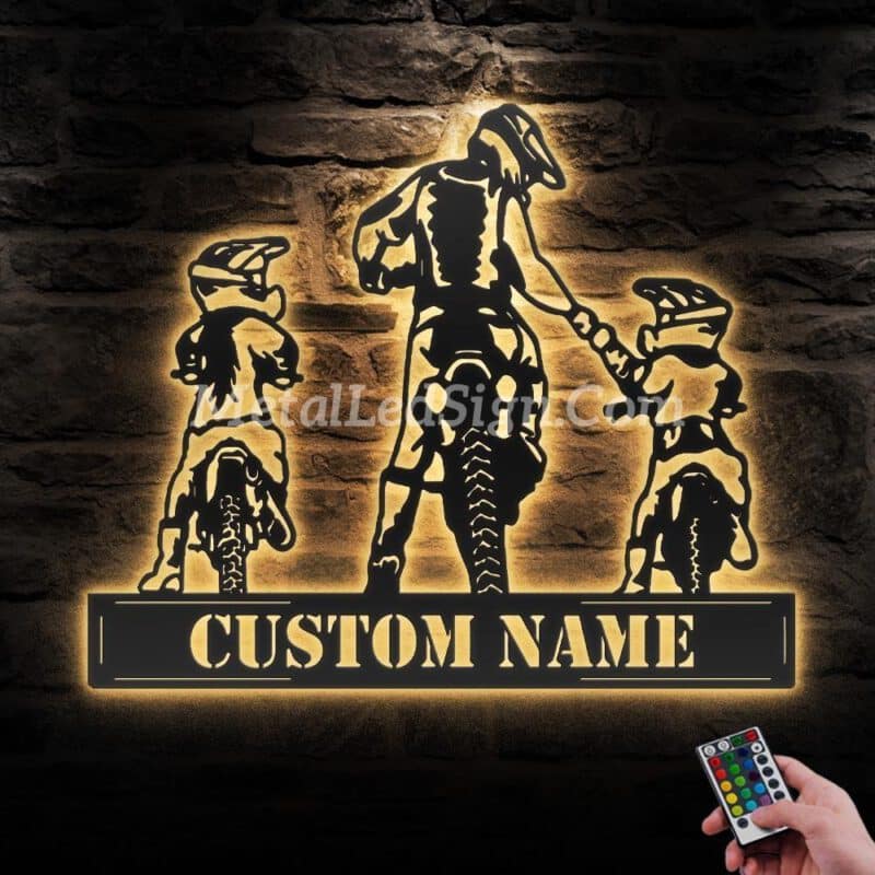 Custom-Daughter-Father-Son-Motocross-Biker-Metal-Wall-Art-Led-Light-Images-1