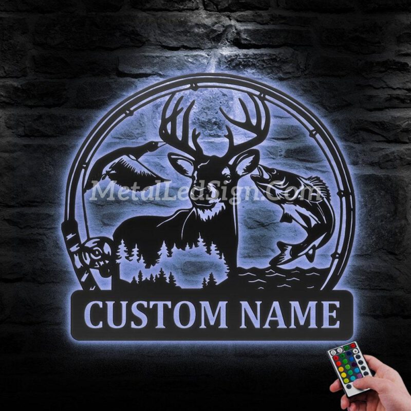 Custom-Deer-Duck-And-Bass-Fishing-Metal-Wall-Art-Led-Light-3-1