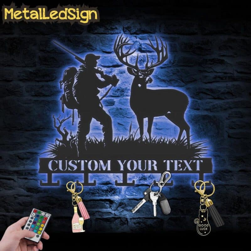 Custom-Deer-Hunting-Key-Holder-Metal-Wall-Art-LED-Light-3