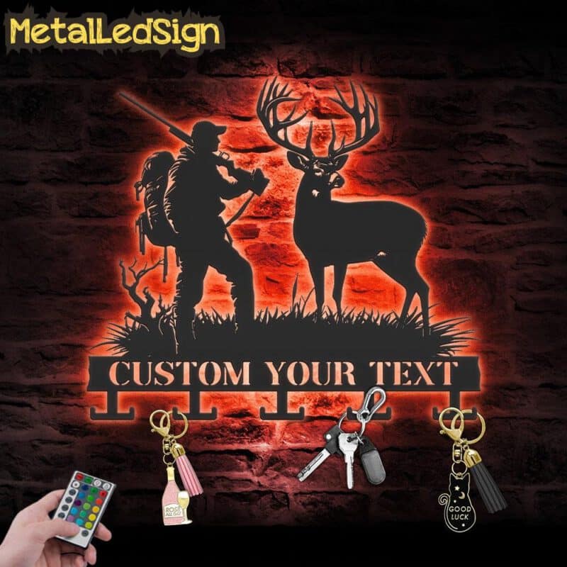 Custom-Deer-Hunting-Key-Holder-Metal-Wall-Art-LED-Light-7