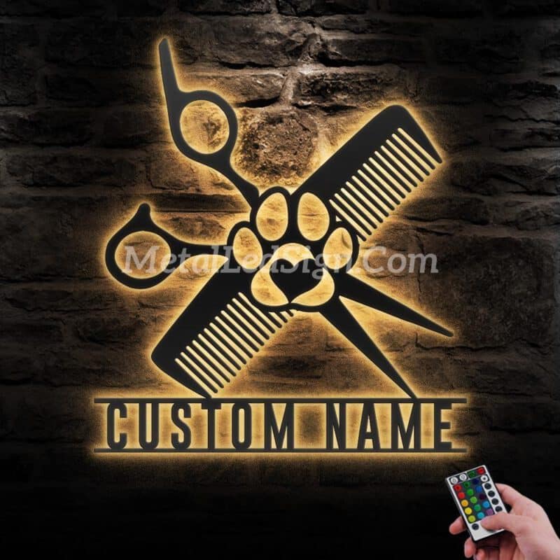 Custom-Dog-Grooming-Hair-Salon-Metal-Wall-Art-Led-Light-Images-7