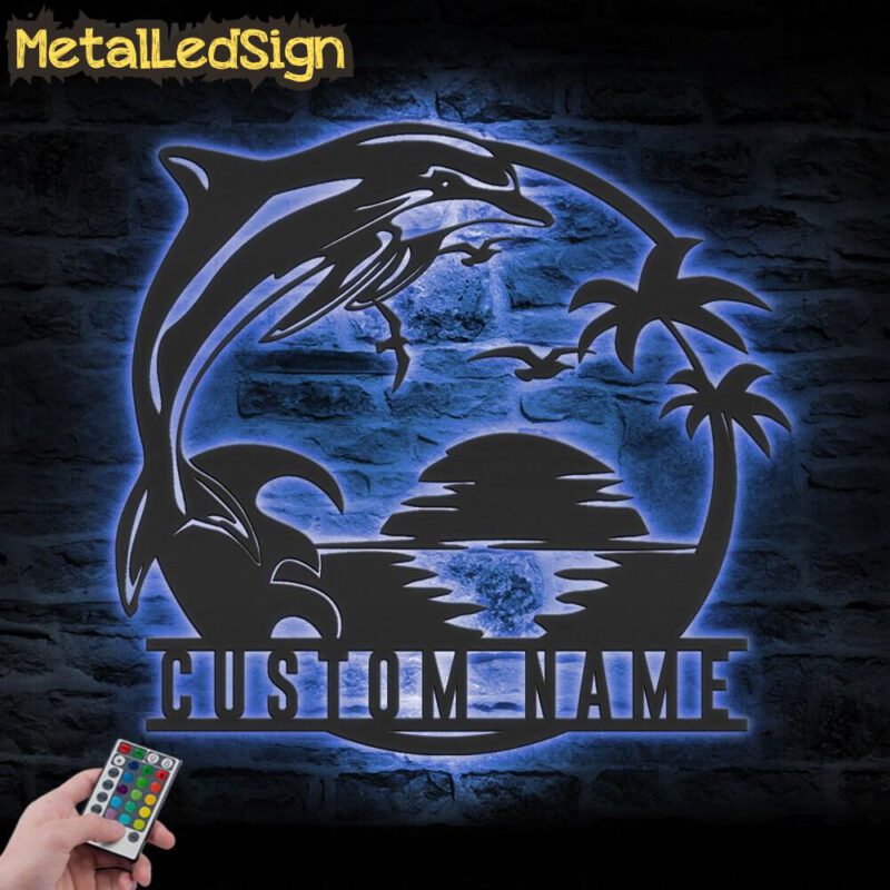 Custom-Dolphin-Palm-Tree-Beach-House-Sunset-Metal-Wall-Art-LED-Light-3.jpg