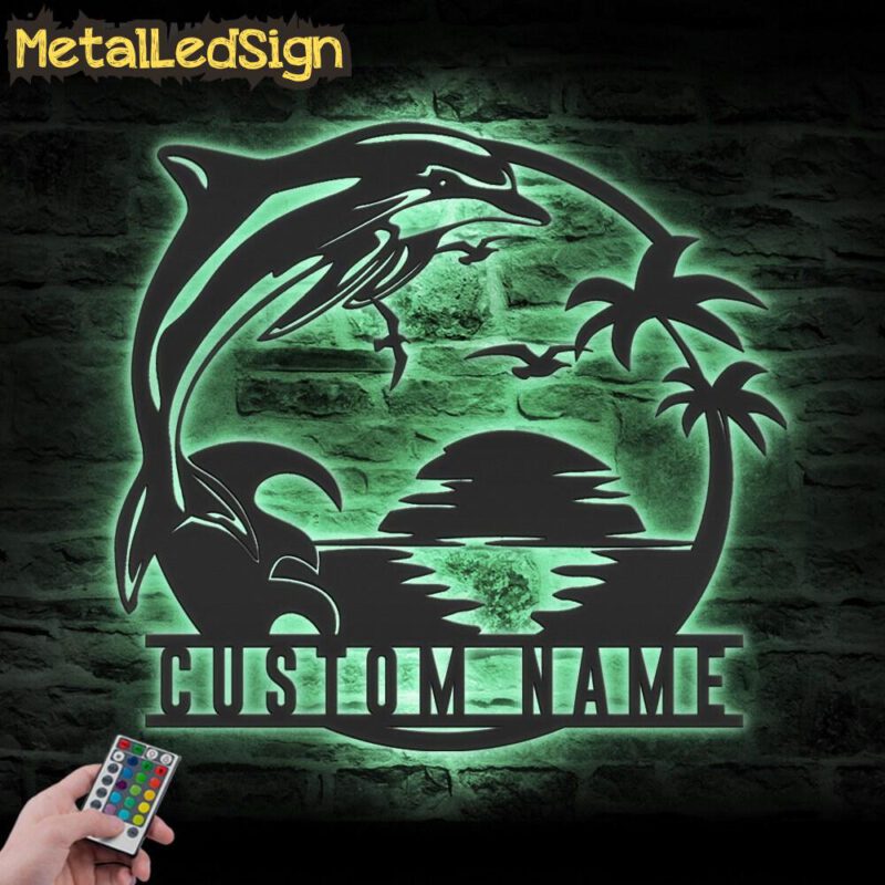 Custom-Dolphin-Palm-Tree-Beach-House-Sunset-Metal-Wall-Art-LED-Light-7.jpg