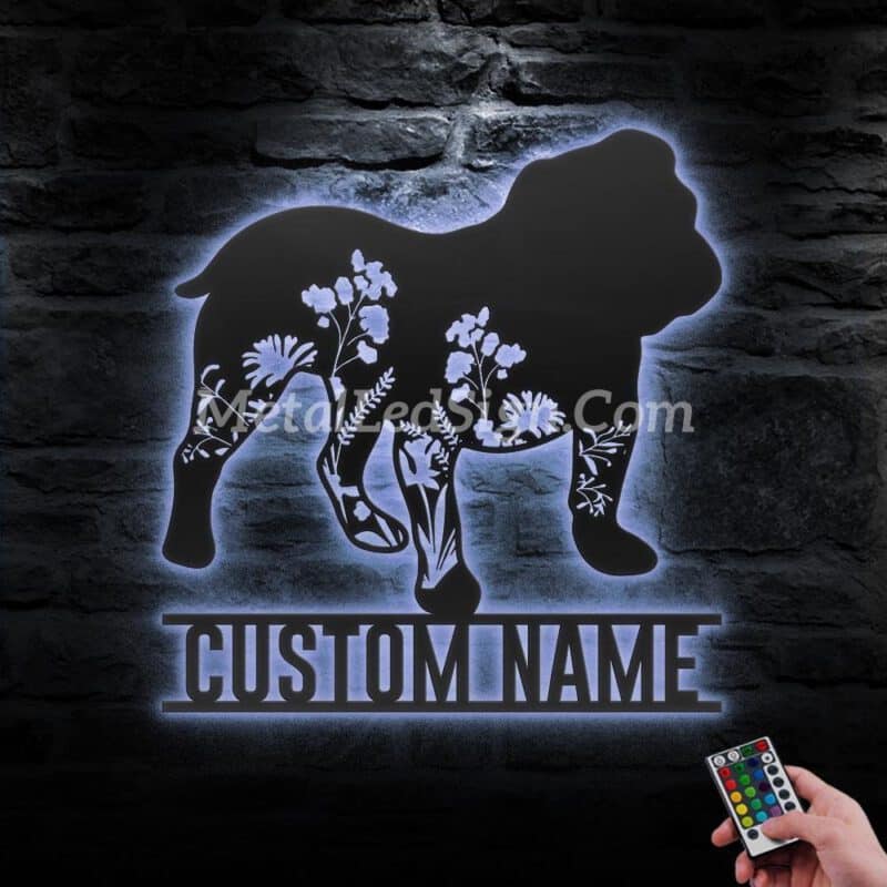 Custom-FLoral-English-Bulldog-Metal-Wall-Art-LED-Light-3-1