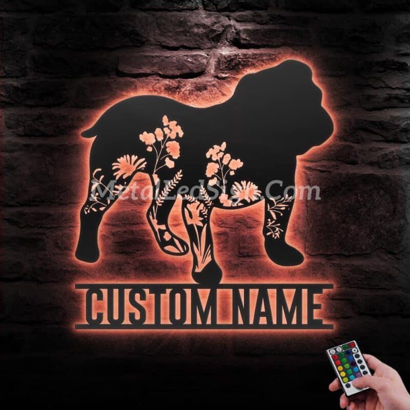 Custom-FLoral-English-Bulldog-Metal-Wall-Art-LED-Light-5-1