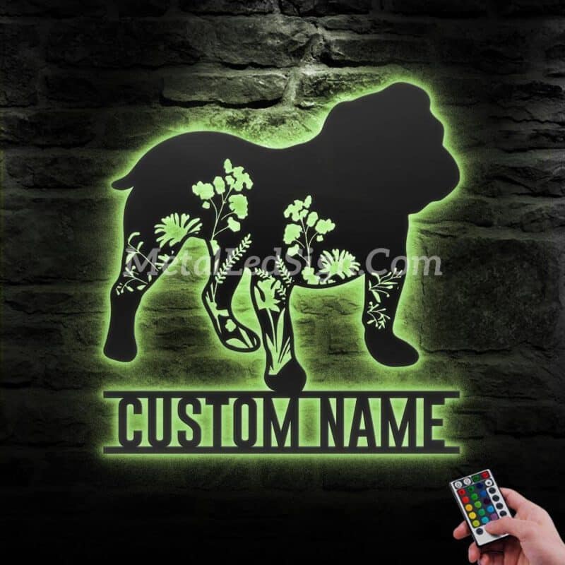 Custom-FLoral-English-Bulldog-Metal-Wall-Art-LED-Light-6