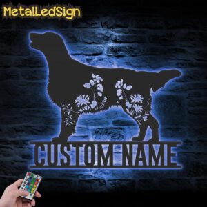 Custom-FLoral-Flat-coated-Retriever-Metal-Wall-Art-LED-Light-3.jpg