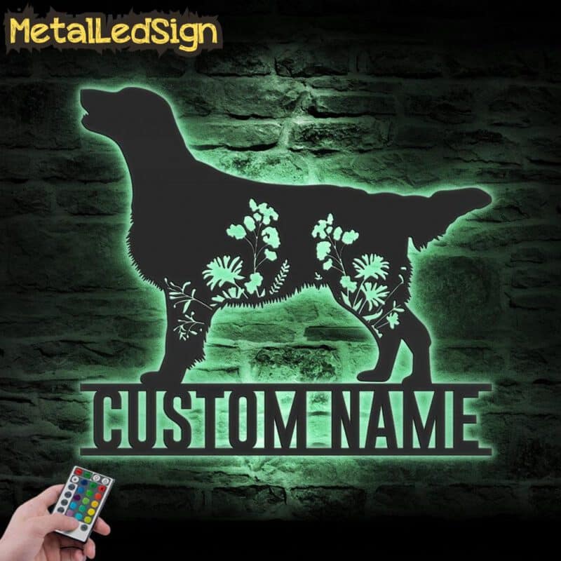 Custom-FLoral-Flat-coated-Retriever-Metal-Wall-Art-LED-Light-7.jpg