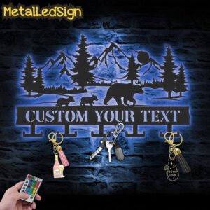 Custom-Family-Bear-Mountain-Forest-Landscape-Key-Holder-Metal-Wall-Led-3