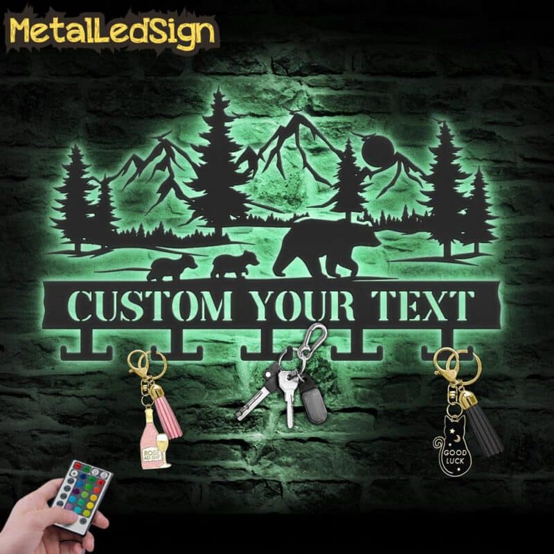 Custom-Family-Bear-Mountain-Forest-Landscape-Key-Holder-Metal-Wall-Led-7