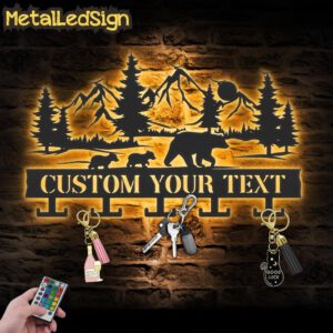 Custom-Family-Bear-Mountain-Forest-Landscape-Key-Holder-Metal-Wall-Led-Images