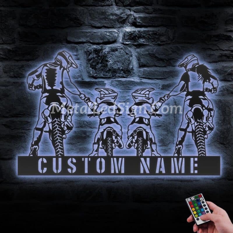 Custom-Family-Motocross-Biker-Metal-Wall-Art-Led-Light-3-4