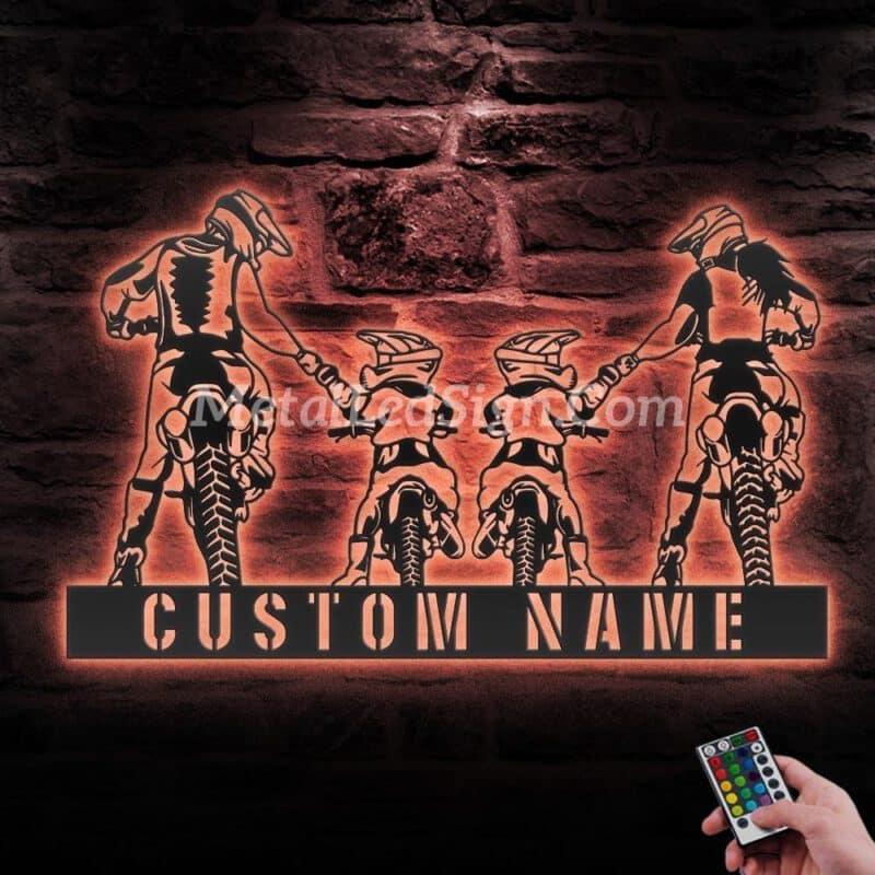 Custom-Family-Motocross-Biker-Metal-Wall-Art-Led-Light-6