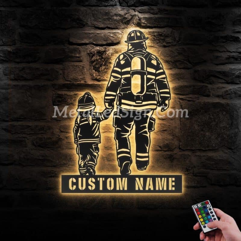 Custom-Father-Daughter-Firefighter-Metal-Wall-Art-Led-Light-Images-3