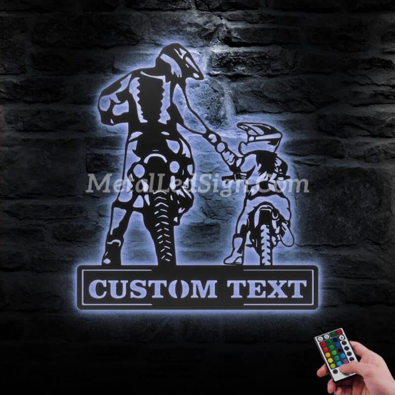 Custom-Father-Daughter-Motocross-Biker-Metal-Wall-Art-Led-Light-3-2