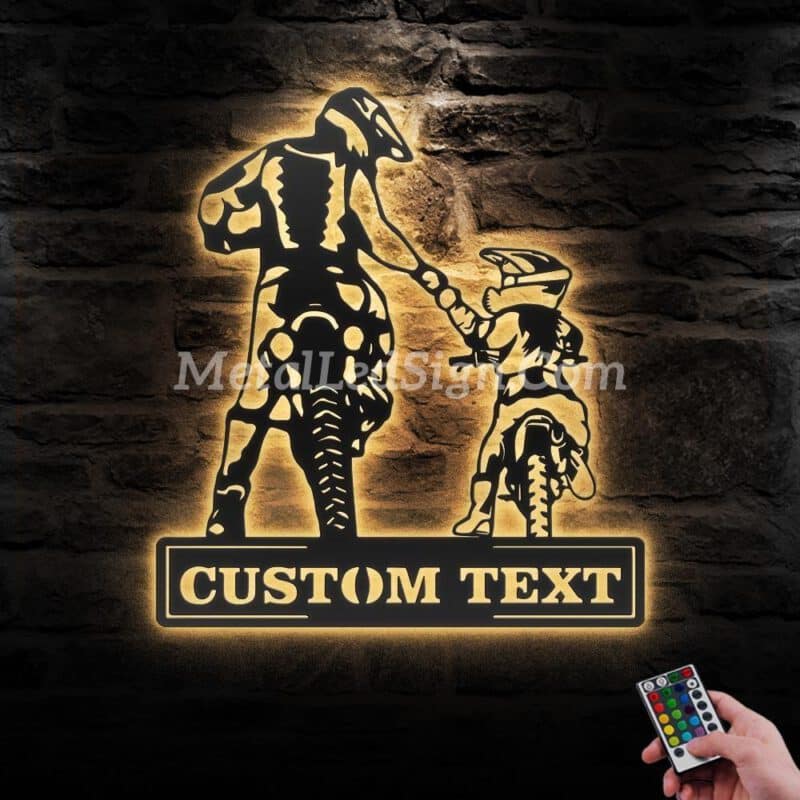 Custom-Father-Daughter-Motocross-Biker-Metal-Wall-Art-Led-Light-Images-2