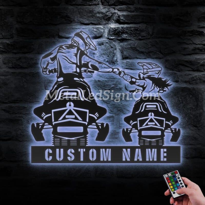 Custom-Father-Daughter-Snowmobile-Metal-Wall-Art-Led-Light-3-1