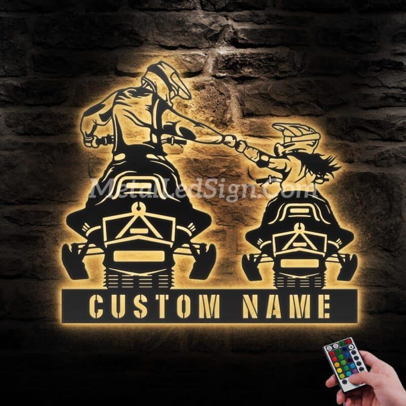 Custom-Father-Daughter-Snowmobile-Metal-Wall-Art-Led-Light-Images-1